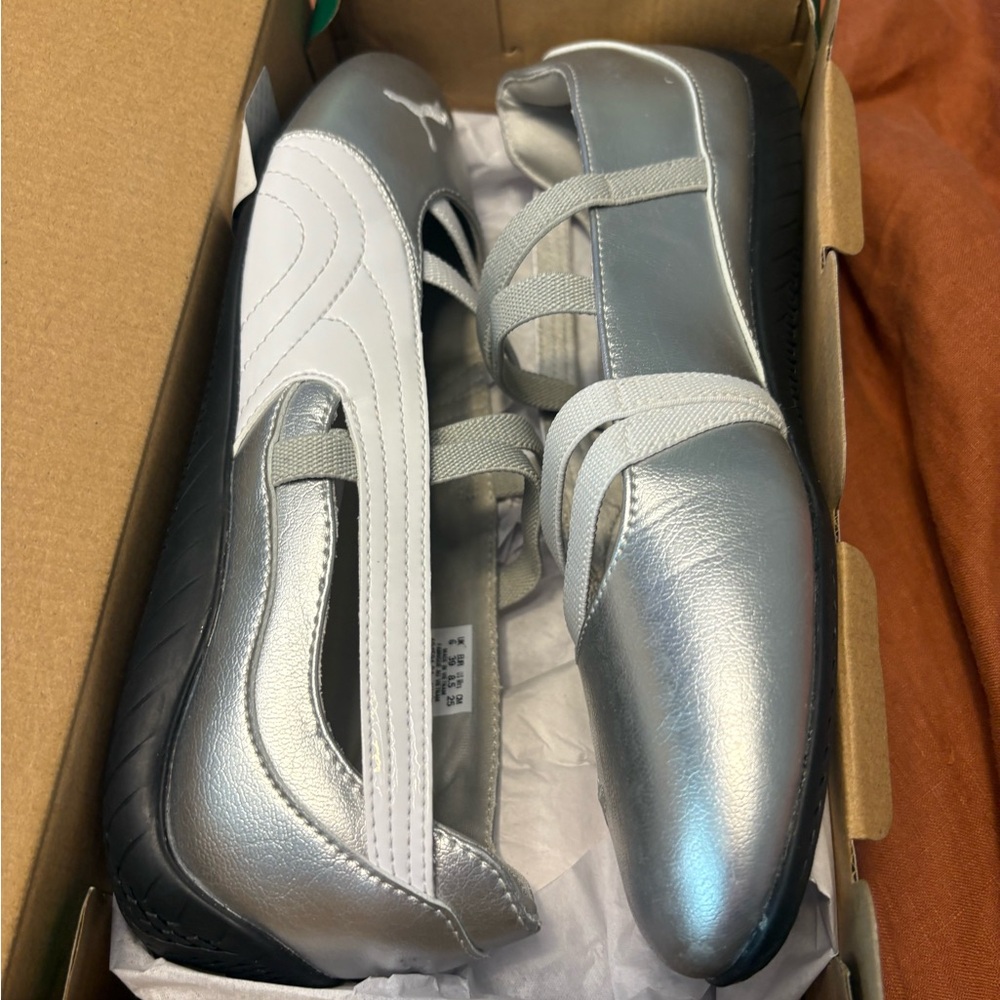Puma Silver White Athletic Shoes with Metallic Finish